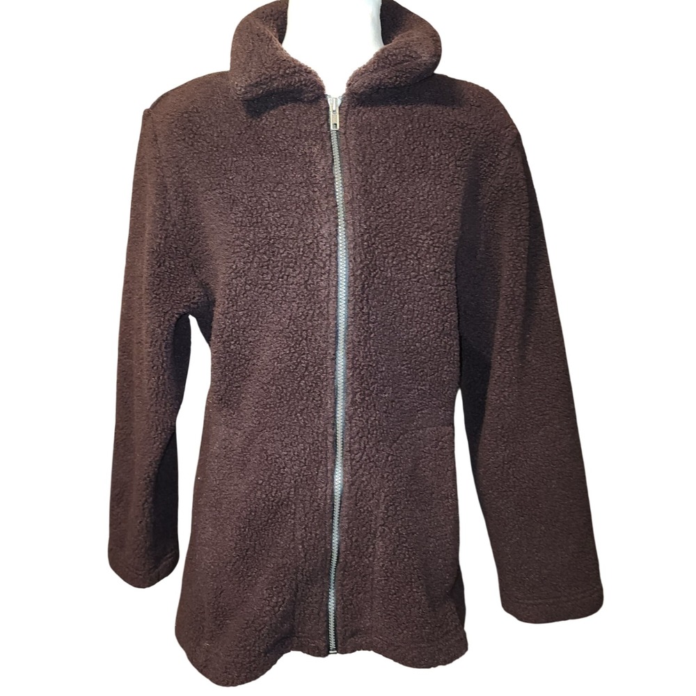 VTG NILS Skiwear Zip Up Fleece Jacket Brown Warm Fuzzy Cozy Sherpa Size S